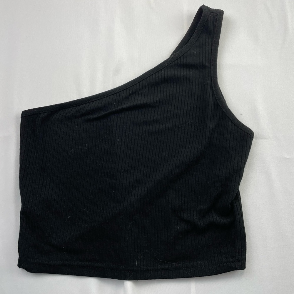 one shoulder black tank